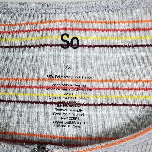 SO Gray ZIp Striped Short Sleeve Dress XXL - Picture 3 of 4